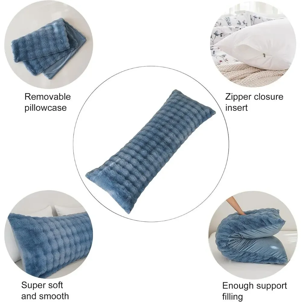 Full Body Pillow, Fluffy Bubble Waffle Faux Fur Removable Cover, 20x54, Blue
